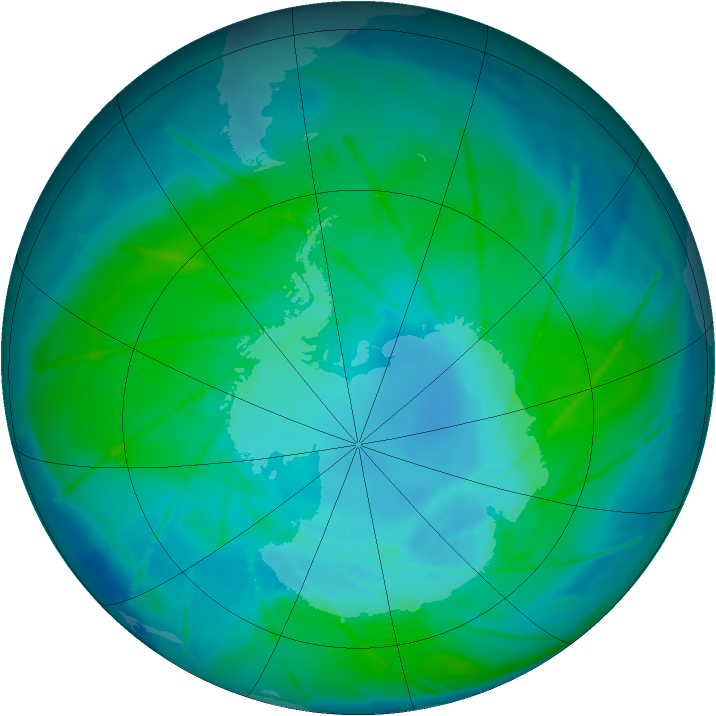 Antarctic ozone map for 22 January 2011